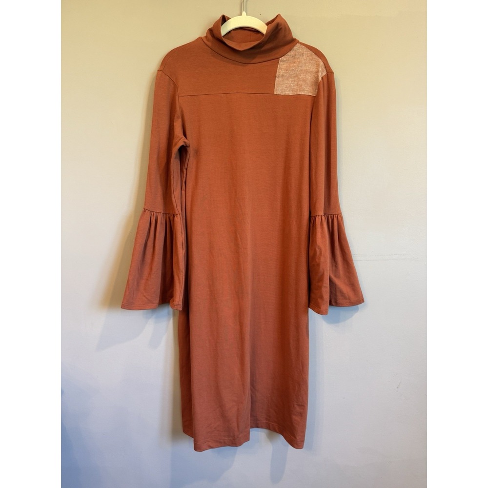 Selva/Negra Burnt Orange Knee Length Dress Flare Sleeve 8 Minimalist Lagenlook